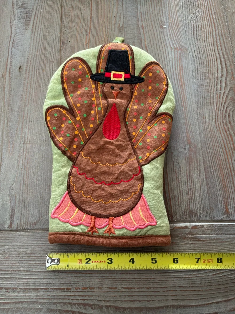 Festive Turkey Oven Mitt in Green and Brown